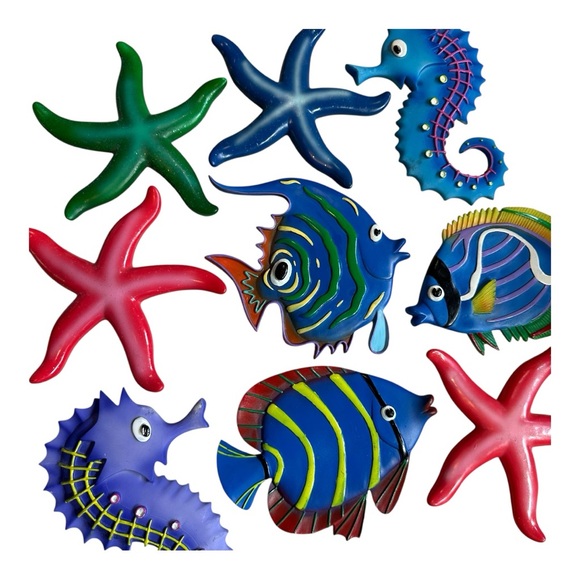 Y2K Fish & Ocean Themed Wall Decor Set of 9 Vibrant Tropical Painted Ceramic - Picture 16 of 16